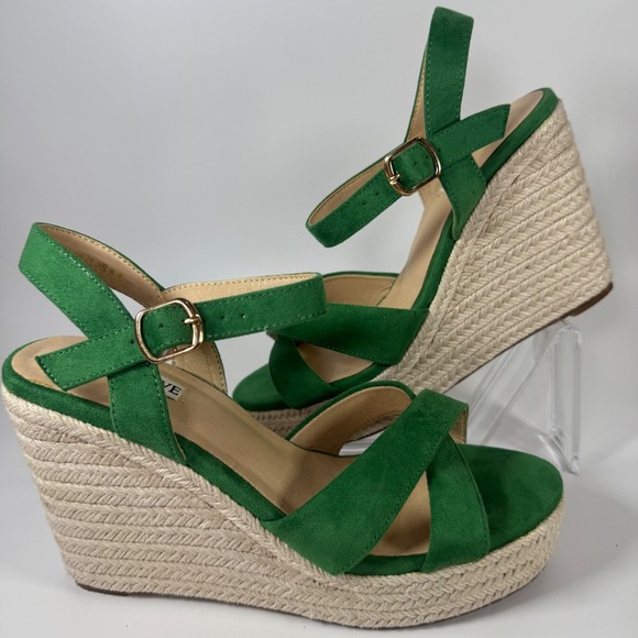 Joy In Love Green Espadrille Wedge Platform Sandals Ankle Strap Size 8.5 - Picture 1 of 12